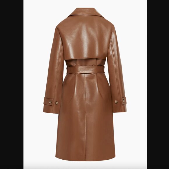 NEW Aritzia Babaton New Tabloid Vegan Leather Trench Coat in Cognac Brown - Picture 9 of 10